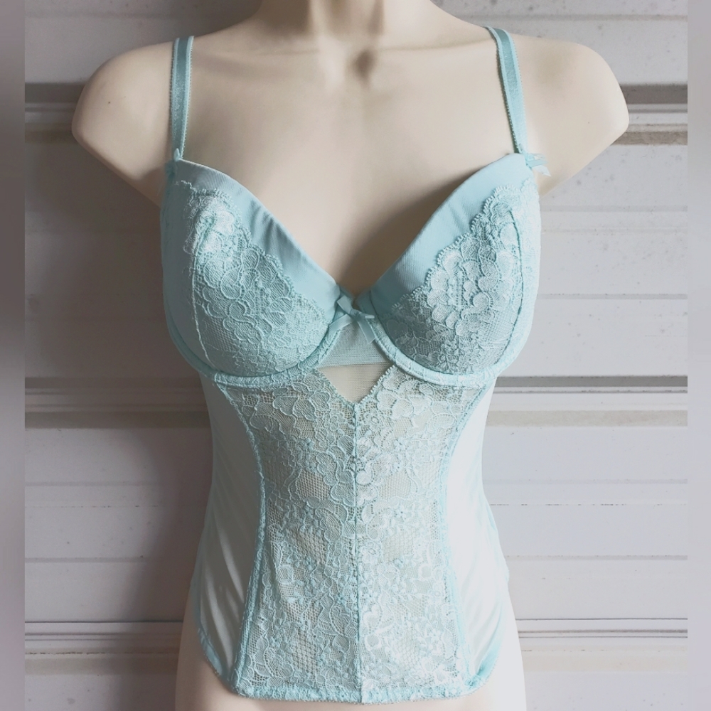 💋 💄 Bra Size 34D Bustier lingerie Victoria's Secret sheer blue corset 💋 👠